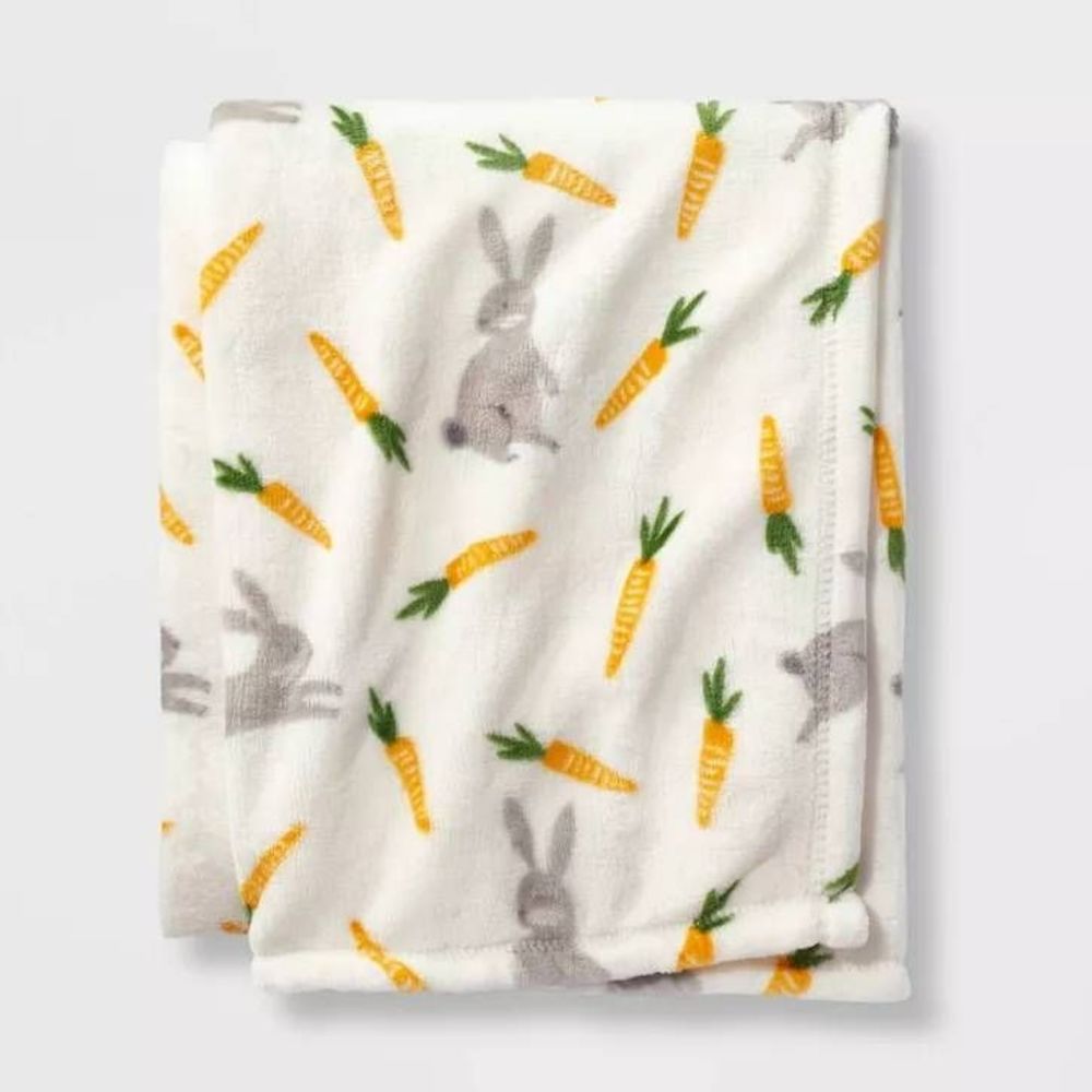 Bunny with Carrot Easter Throw Blanket Cream/Orange/Gray